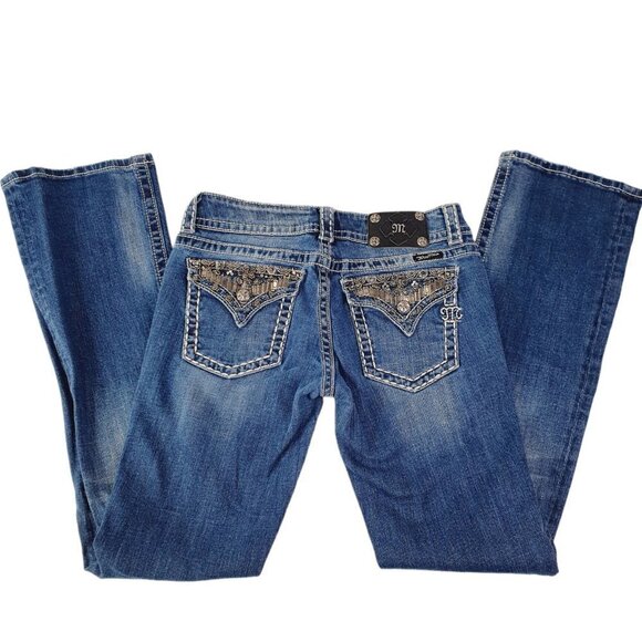 Miss Me Women's Jeans JP4656-6 Signature‎ JP9000B Boot Cut Bling Pockets Sz 29 - Picture 1 of 12